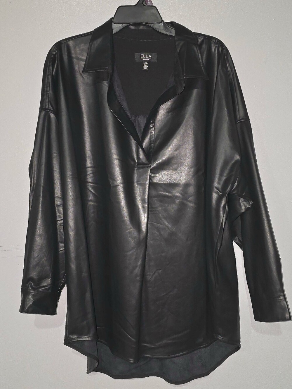 Ella Black Faux leather oversized long sleeve Shirt